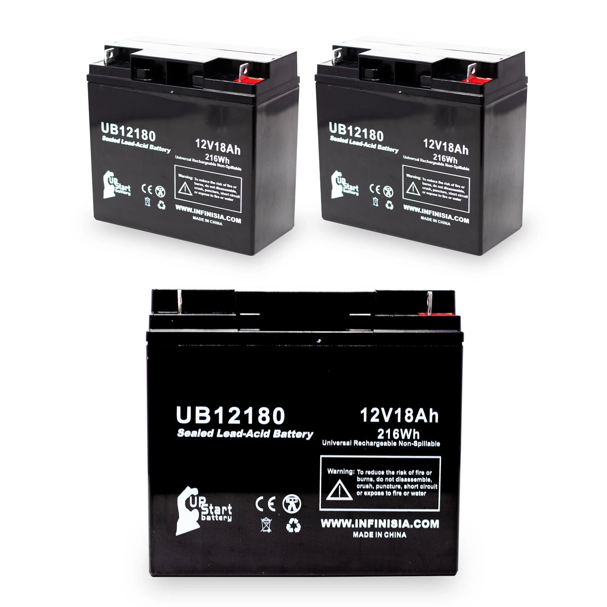 3x Pack - Compatible CSB Energy Source OF AMERICA GP12170 Power Unit - Replacement UB12180 Universal Sealed Lead Acid Cell (12V, 18Ah, 18000mAh, T4 Terminal, AGM, SLA)