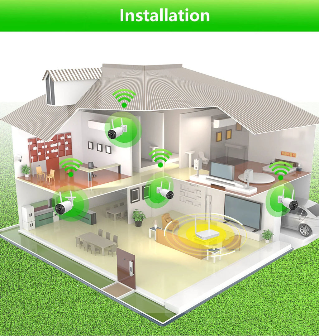 VIKVIZ 8CH WiFi CCTV System 4Pcs 3MP Power Unit Camera , 4 Solar Panels , 2.5inch HDD Wireless NVR