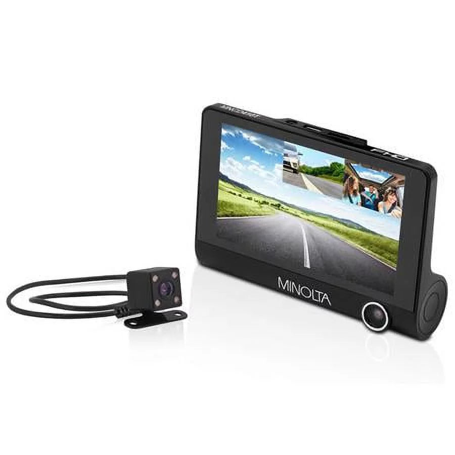 MNCD410T Full HD Front and Rear View 4" LCD Display Dash Camera with 3-Channel Recording, Black