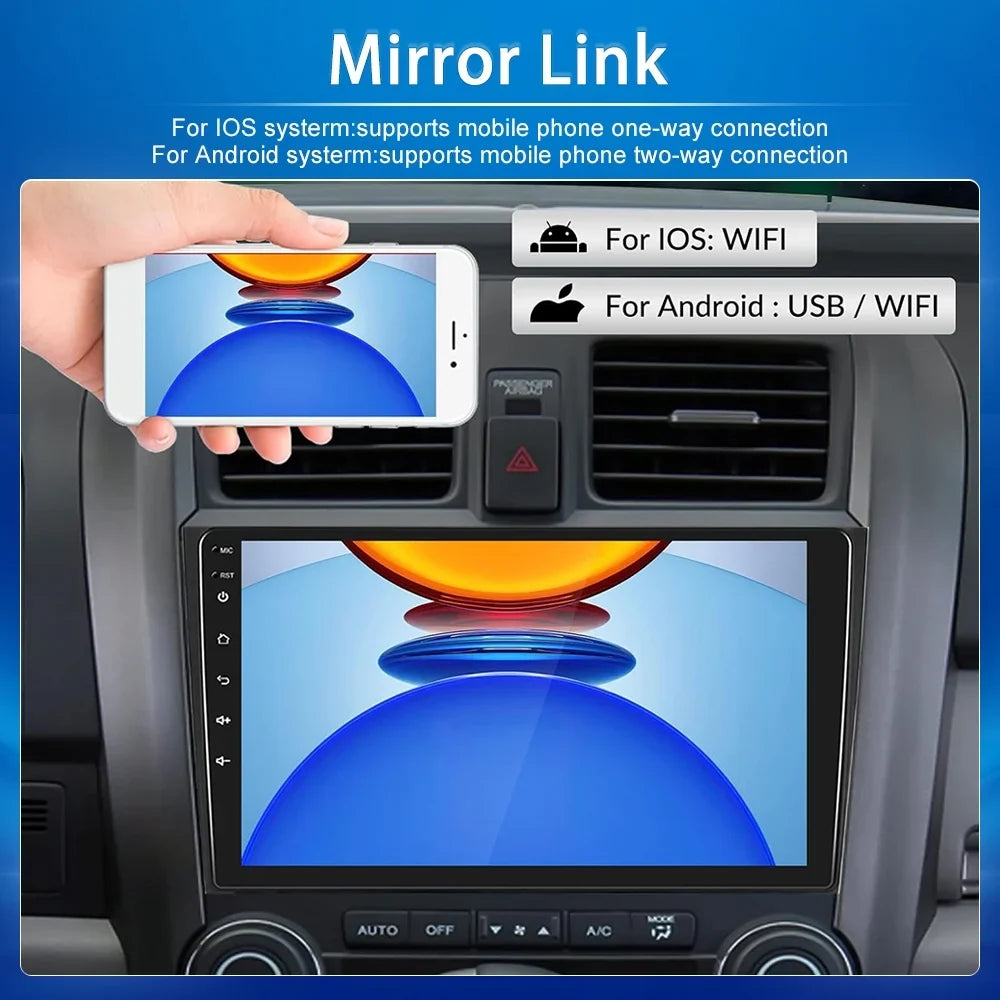 For Honda CRV 2007-2011 9'' Display Car Stereo Radio Player Wireless Carplay Android Auto Mirror Link HD 1080P Android 12 Bluetooth WIFI GPS FM USB Hifi, AHD Backup Camera
