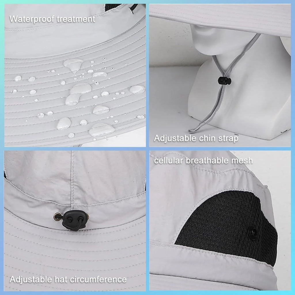 Men Sun Hat with 2 Solar Fan UPF 50+ Fishing Hats Wide Brim UV Protection Sun Hat, USB Charging