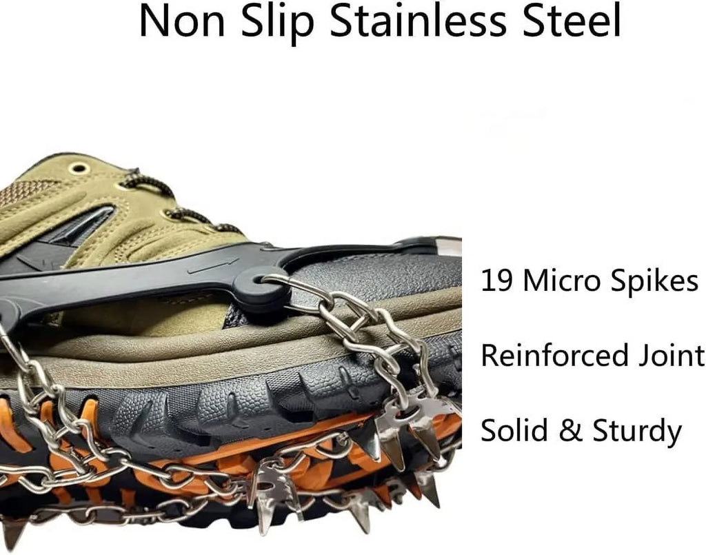 Ice Cleats for Hiking Boots and Shoes, Non Slip Stainless Steel Boot Chains Shoe Ice & Snow Grips, Walk Traction Micro Spikes Memory for Ice Fishing, Hiking, Climbing, Walking