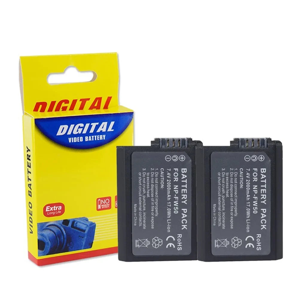 Digital Camera Power Unit 2 Pack NP-FW50 2250mAh Camera Power Unit For Sony Alpha a6500 a6300 a7 7R a7R a7R II a7II NEX-3 NEX-5
