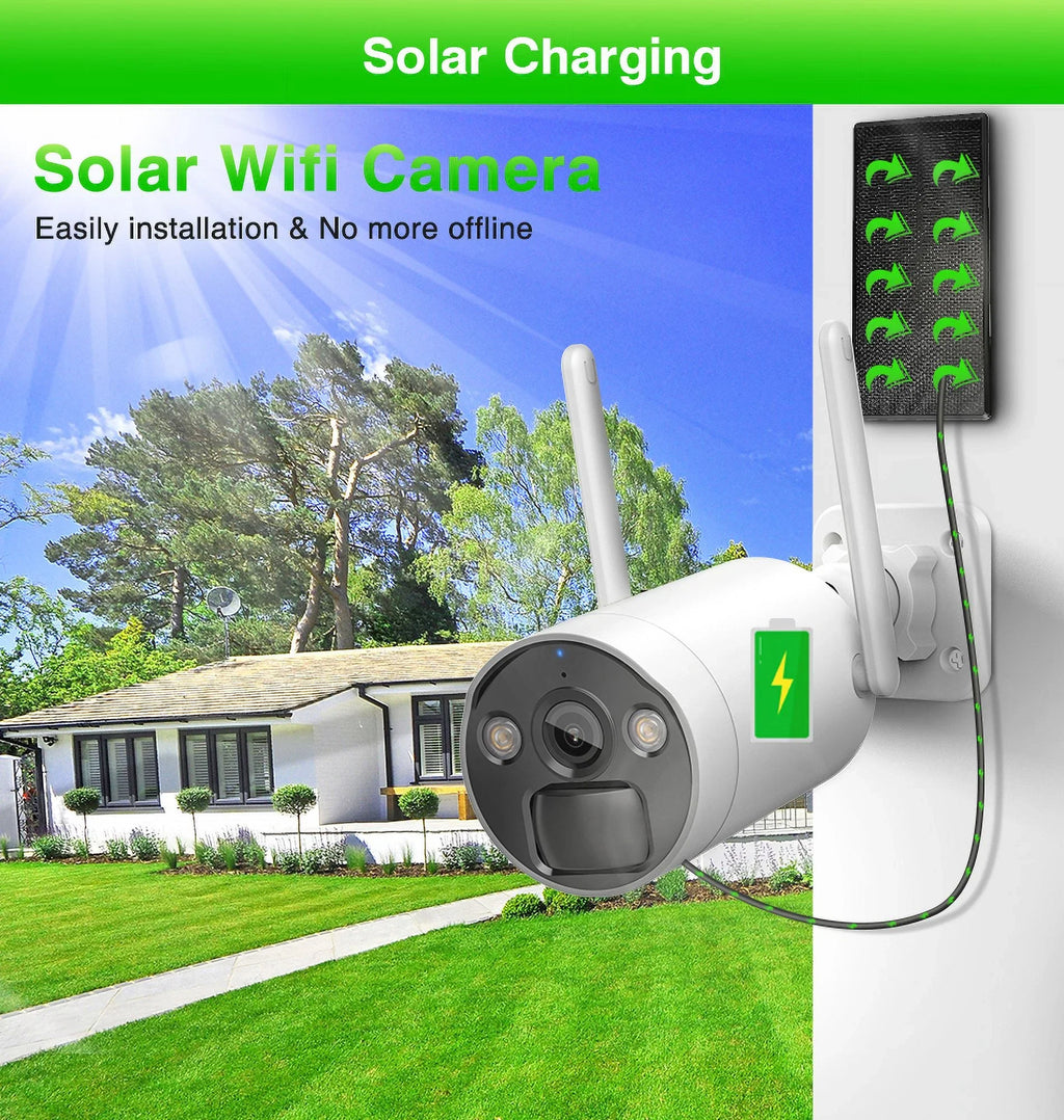 VIKVIZ 8CH WiFi CCTV System 4Pcs 3MP Power Unit Camera , 4 Solar Panels , 2.5inch HDD Wireless NVR