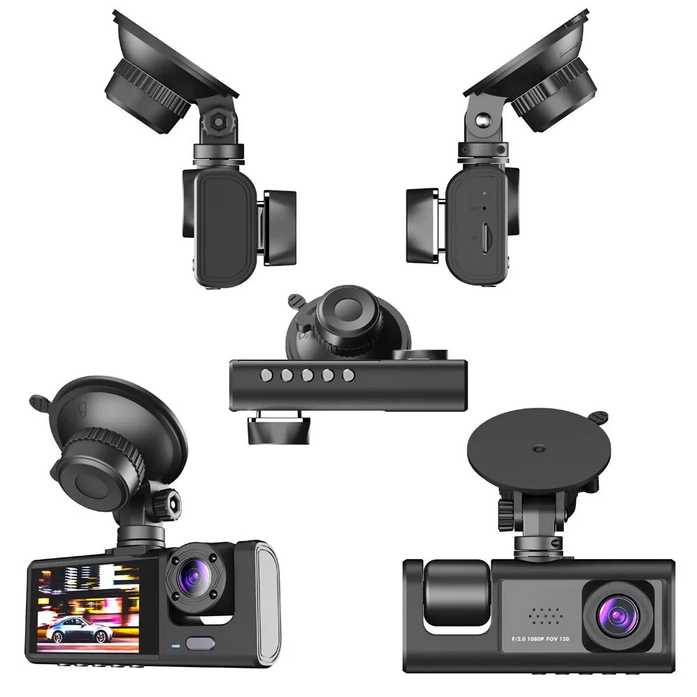 1080P DVR Dash Camera Front & Inside & Rear Camera Driving Recorder 2 Inch Display Dashcam Support Night-Vision Loop Recording One-Key Lock WiFi version
