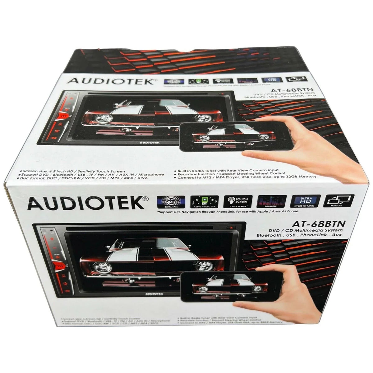 Audiotek AT-68BTN 6.2" Touch Display Radio Mirror Link+ License Plate Rear Camera Bundle