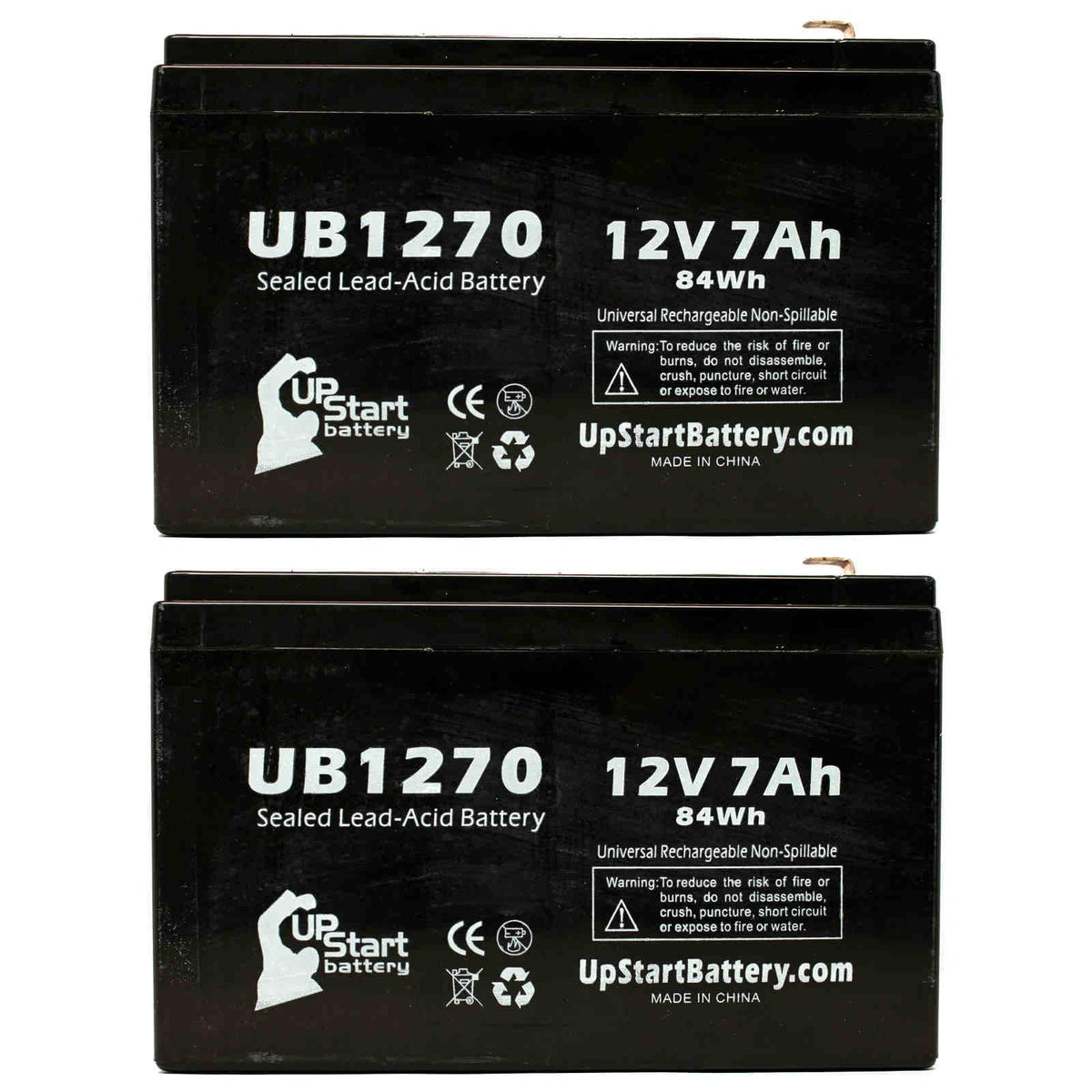 2x Pack - Compatible Upsonic PCM200VR Power Unit - Replacement UB1270 Universal Sealed Lead Acid Energy Source (12V, 7Ah, 7000mAh, F1 Terminal, AGM, SLA) - Includes 4 F1 to F2 Terminal Adapters