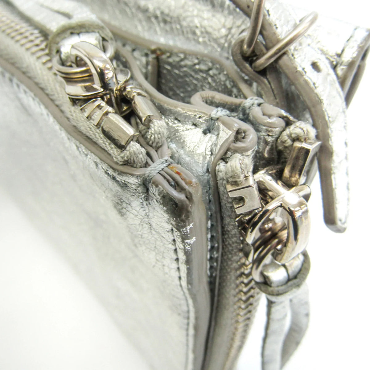 Pre-Owned Balenciaga Paper Triple XS 398815 Women's Leather Shoulder Bag Silver (Good)