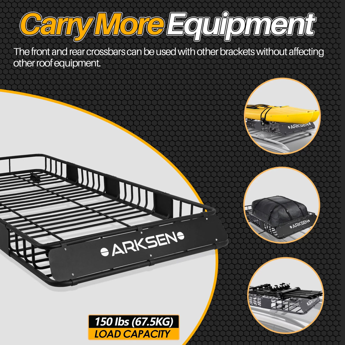 ARKSEN 84"x 39"x 6" Universal Roof Rack Cargo Extension Car Top Luggage Holder Carrier Basket SUV Camping, Black