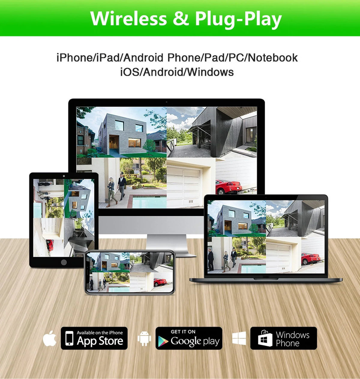 VIKVIZ 8CH WiFi CCTV System 4Pcs 3MP Power Unit Camera , 4 Solar Panels , 2.5inch HDD Wireless NVR