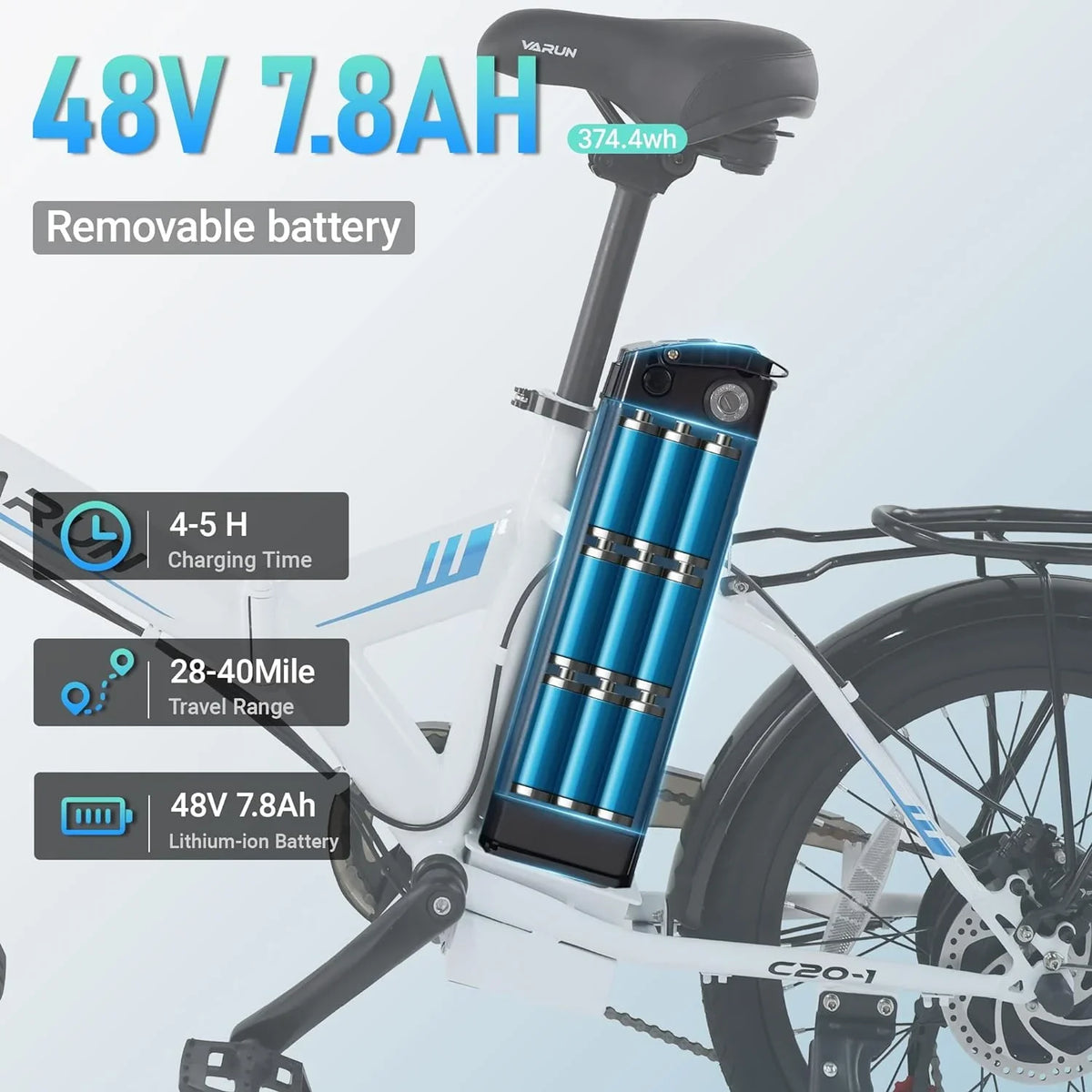 VARUN Electric Bike - 500W Folding Ebike with Stylish 20" Wheels, 48V Lithium Power Unit for 40 Miles Range and 20MPH Speed