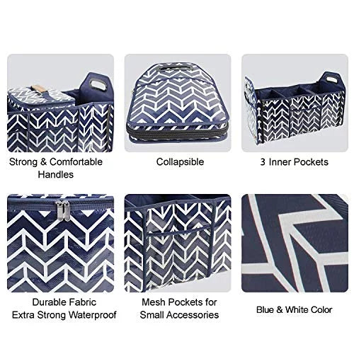 Trunk Organizer, Foldable Cargo Storage Bag Portable Insulation Cooler Bag Collapsible Vehicle Organizer Divider Storage Totes with 4 Compartments Cargo Tote for Groceries Caddy SUV