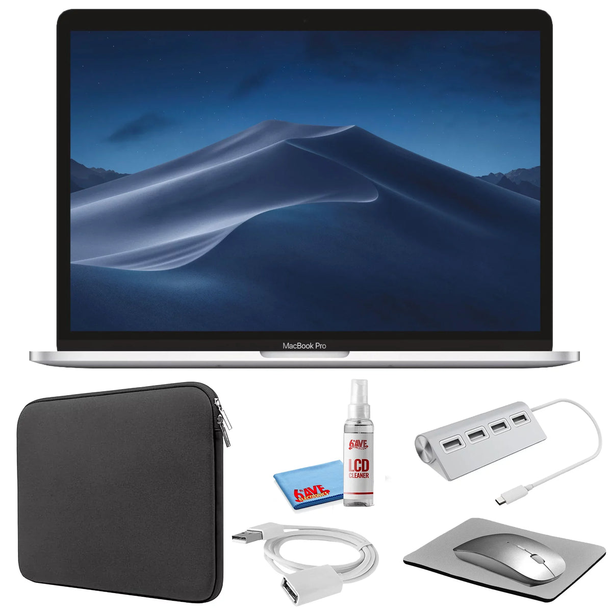 Apple MacBook Pro 13-inch ( 2.3GHz, 256GB Flash Storage (Mid 2018, MR9Q2LL/A) - Space Gray Bundle with Black Zipper Sleeve + Starter Kit + Cleaning Kit (Refurbished)