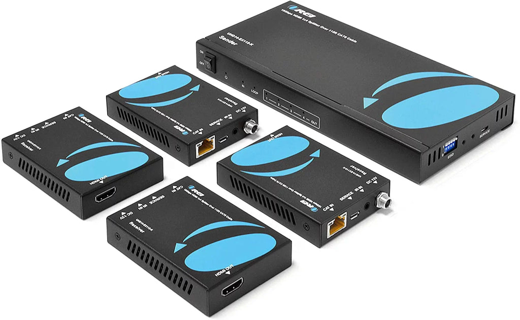 1x4 HDMI Extender Splitter 4K by OREI Multiple Over Single Cable CAT6/7 4K@60Hz 4:4:4 HDCP 2.2 With IR Remote EDID Management - Up to 115 Ft - Loop Out - Low Latency - Full Support