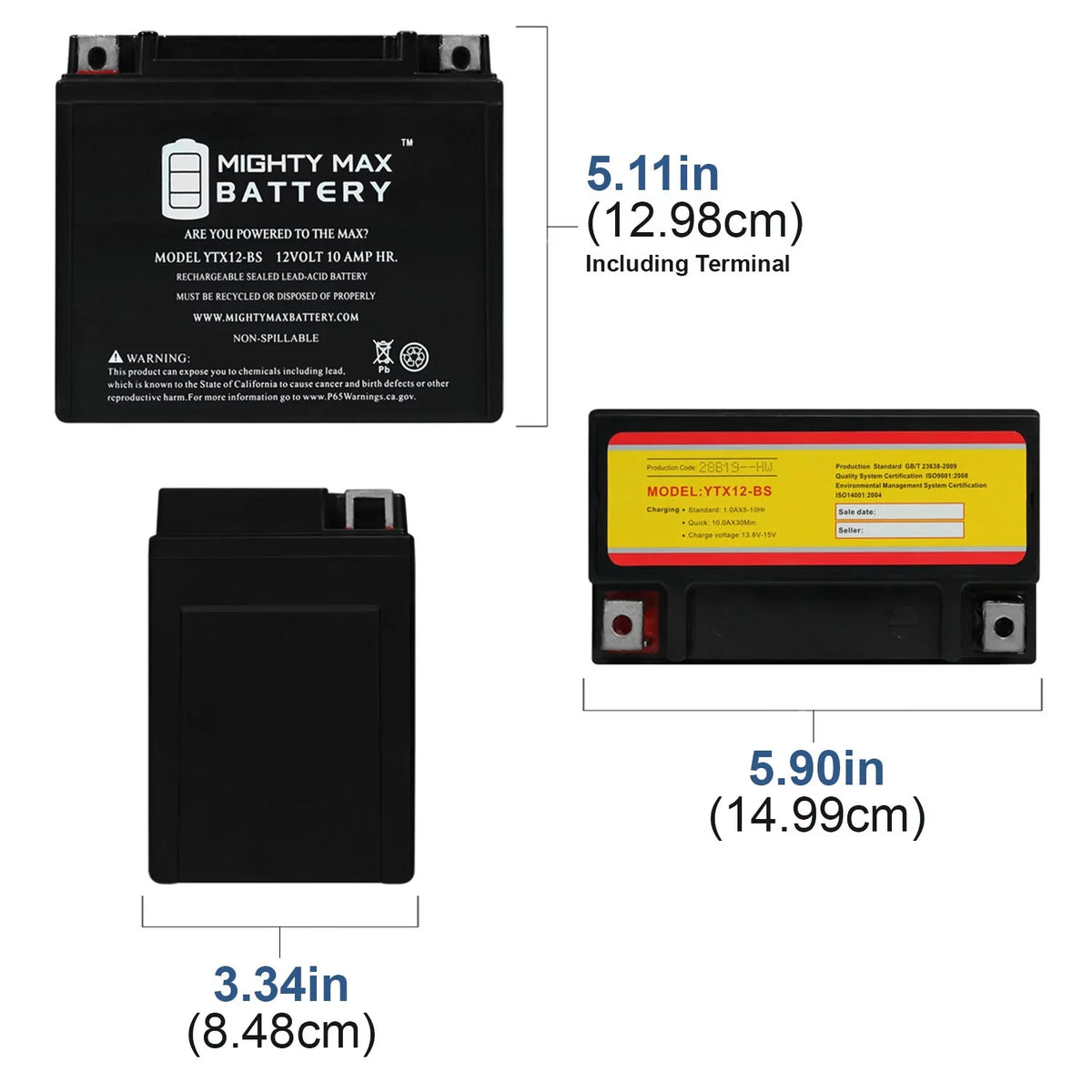 YTX12-BS 12V 10Ah Replacement Energy Source for Protek YTX12-BS