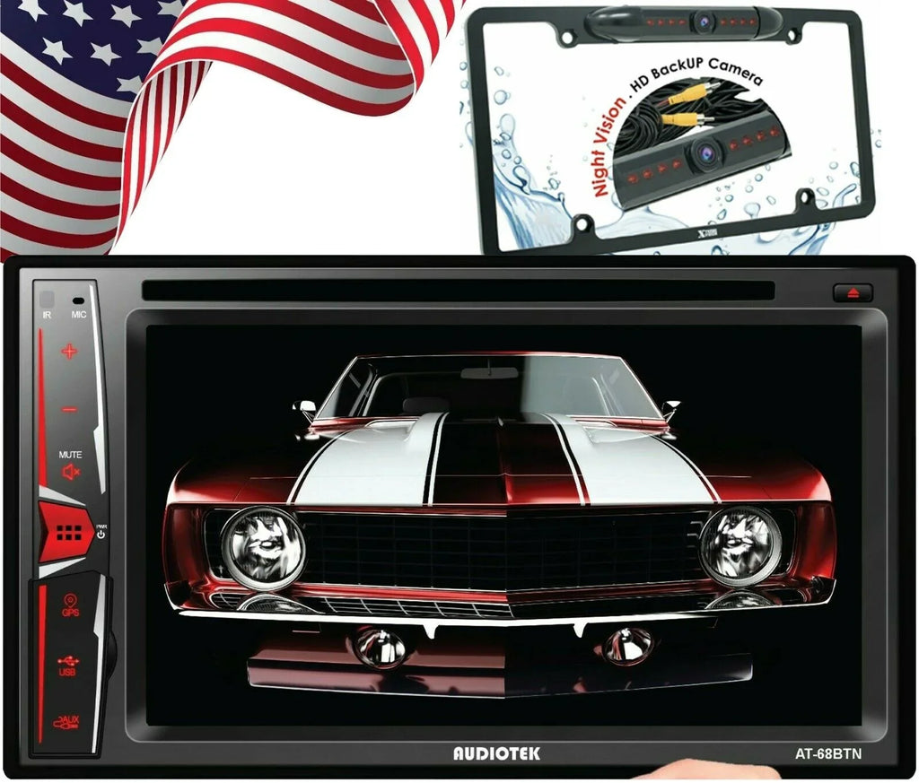Audiotek AT-68BTN 6.2" Touch Display Radio Mirror Link+ License Plate Rear Camera Bundle