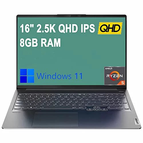 Lenovo Ideapad 5 Pro , 16 inch 2.5K QHD IPS Display, AMD Central Unit Ryzen 5 5600H, 8GB Random Access Memory 1TB Solid Storage Wi-Fi, Bluetooth, Windows 11, Bundle with JAWFOAL