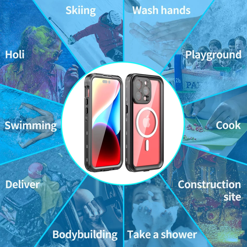 ELEHOLD for iPhone 15 Pro Max Waterproof Case, Built-in Panel Protector Full-Body Rugged Shockproof Military Drop Proof Dustproof IP68 Underwater Heavy Duty Magnetic Case for iPhone 15 Pro Max,Black