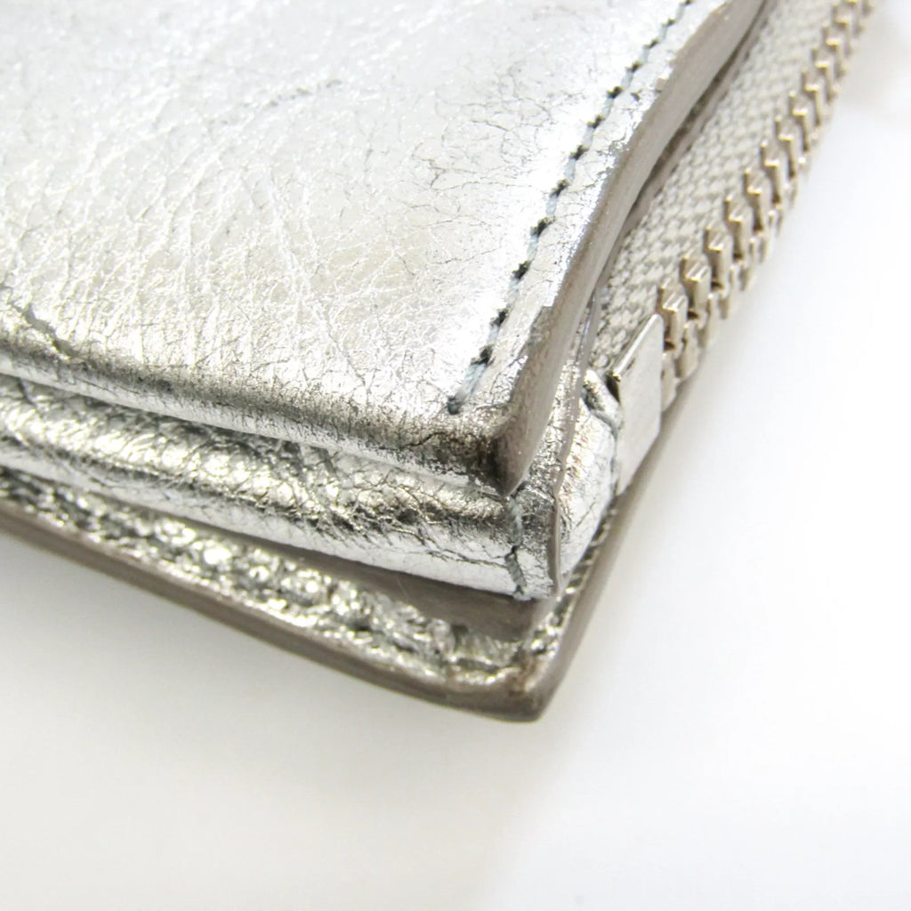 Pre-Owned Balenciaga Paper Triple XS 398815 Women's Leather Shoulder Bag Silver (Good)