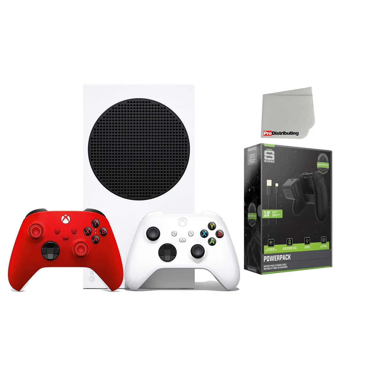 Microsoft Xbox Series S 512GB Digital Console with Extra Wireless Controller - Pulse Red - Powerpack Power Unit Cable Bundle with Microfiber Cleaning Cloth