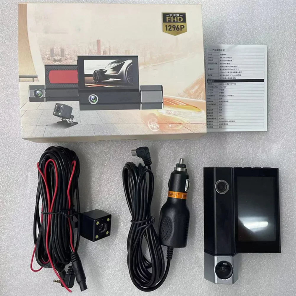 Car DVR Dash Cam Front And Inside And Rear Camera Video Recorder Lens