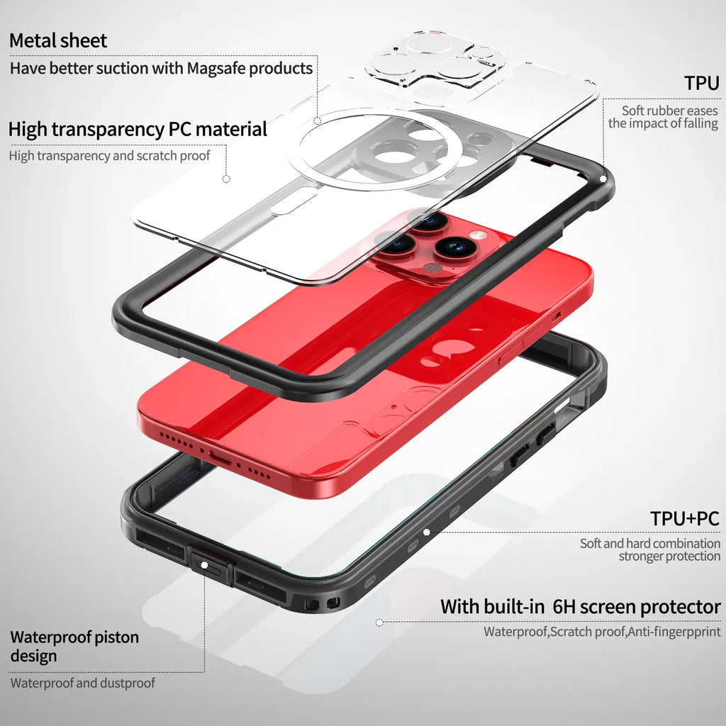 ELEHOLD for iPhone 15 Pro Max Waterproof Case, Built-in Panel Protector Full-Body Rugged Shockproof Military Drop Proof Dustproof IP68 Underwater Heavy Duty Magnetic Case for iPhone 15 Pro Max,Black