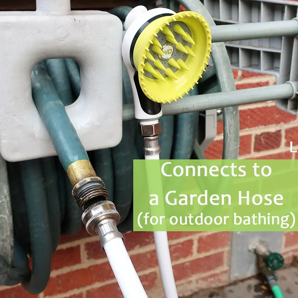 Wondurdog Bathtub Spout and Garden Hose Dog Wash Kit with Splash Shield and Rubber Scrubbing Teeth. For Bathtub Spouts with Front Pullup Lever Only.