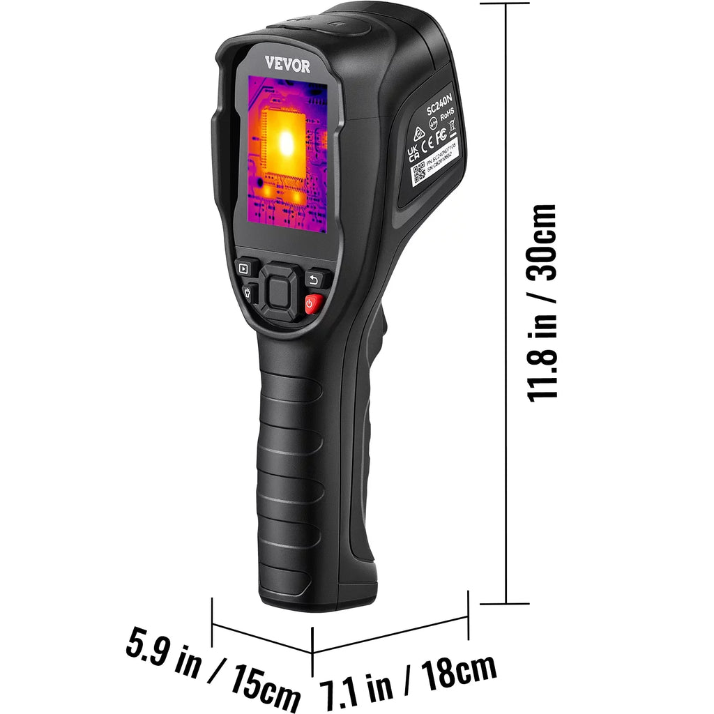 VEVOR Thermal Imaging Camera, 240x180 IR Resolution (43200 Pixels), 20Hz Refresh Rate Infrared Camera with -4℉~662℉ Temperature Range, 16G Built-in SD Card, and Rechargeable Li-ion Energy Source