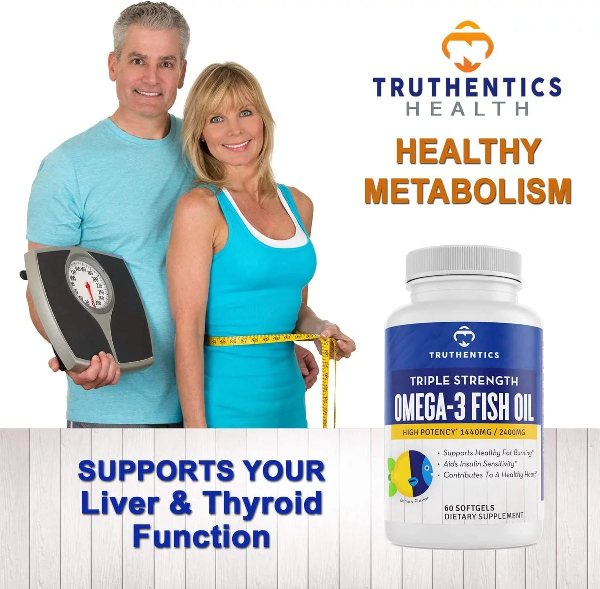 Truthentics Omega 3 Fish Oil 2400 mg (2 Pack) - 100% Pure Sea-Harvested Triple Strength Fish Oil - High EPA DHA Omega 3 Fatty Acids - Lemon Flavor - 120 Burpless Softgels