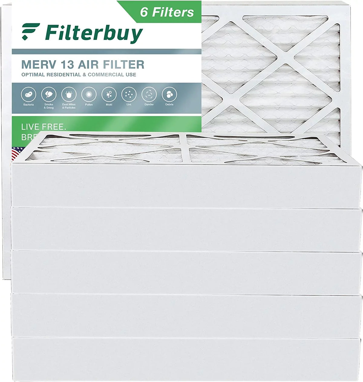 Filterbuy 12x18x4 MERV 13 Pleated HVAC AC Furnace Air Filters (6-Pack)