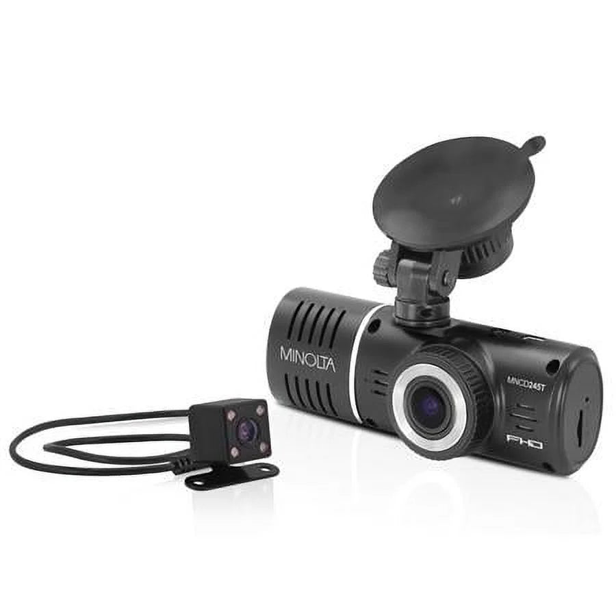 MNCD245T Full HD Front and Rear View 2.45" LCD Panel Dash Camera with 3-Channel Recording, Black