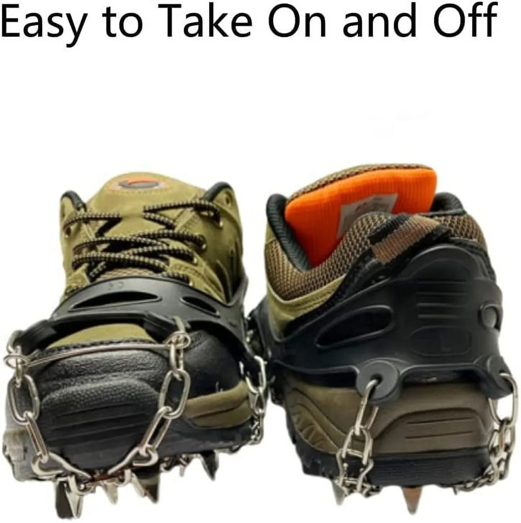 Ice Cleats for Hiking Boots and Shoes, Non Slip Stainless Steel Boot Chains Shoe Ice & Snow Grips, Walk Traction Micro Spikes Memory for Ice Fishing, Hiking, Climbing, Walking