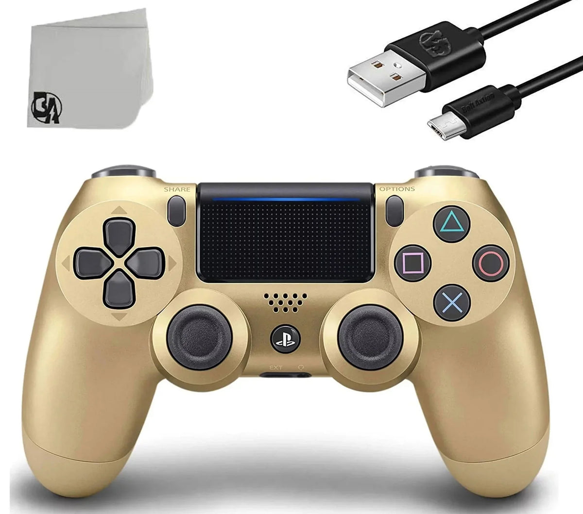 Like New PlayStation 4 Shock Wireless Gold Controller with Charging Cable BOLT AXTION Bundle