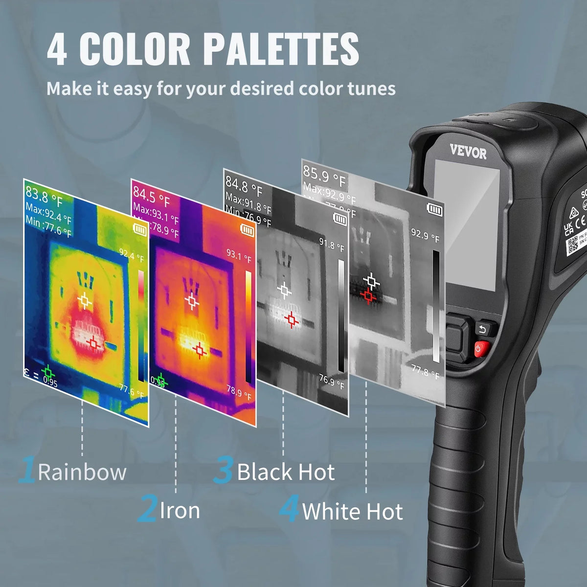 VEVOR Thermal Imaging Camera, 240x180 IR Resolution (43200 Pixels), 20Hz Refresh Rate Infrared Camera with -4℉~662℉ Temperature Range, 16G Built-in SD Card, and Rechargeable Li-ion Energy Source