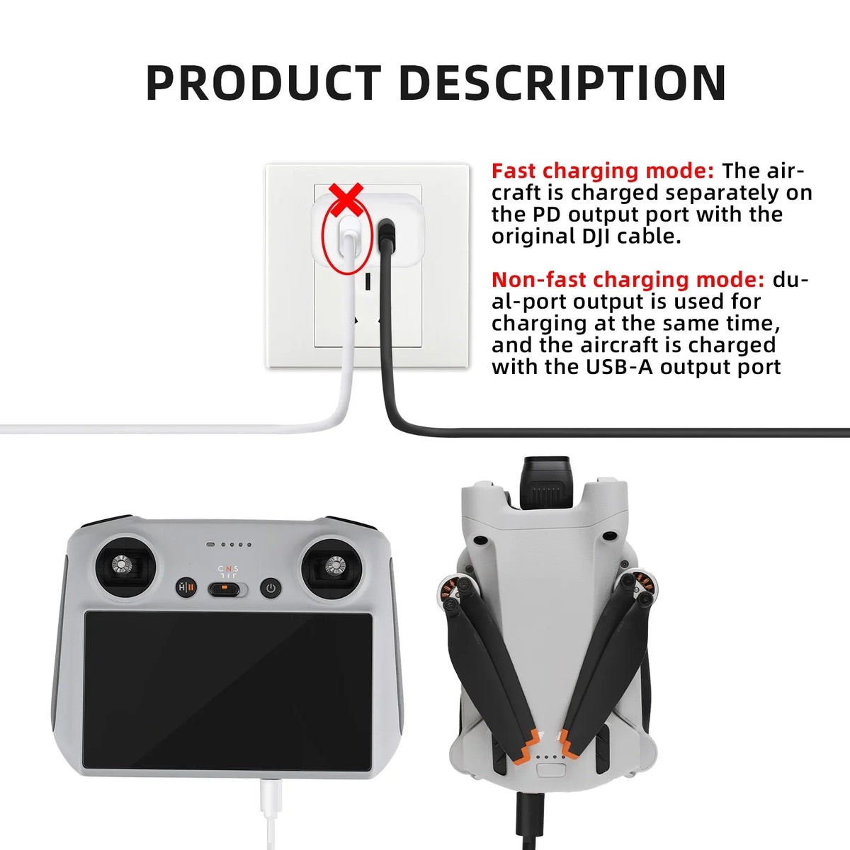 30W USB Charger with Type-C Cable -Port Charging for DJI Mini 2/Mini 3 Pro Charging Parts