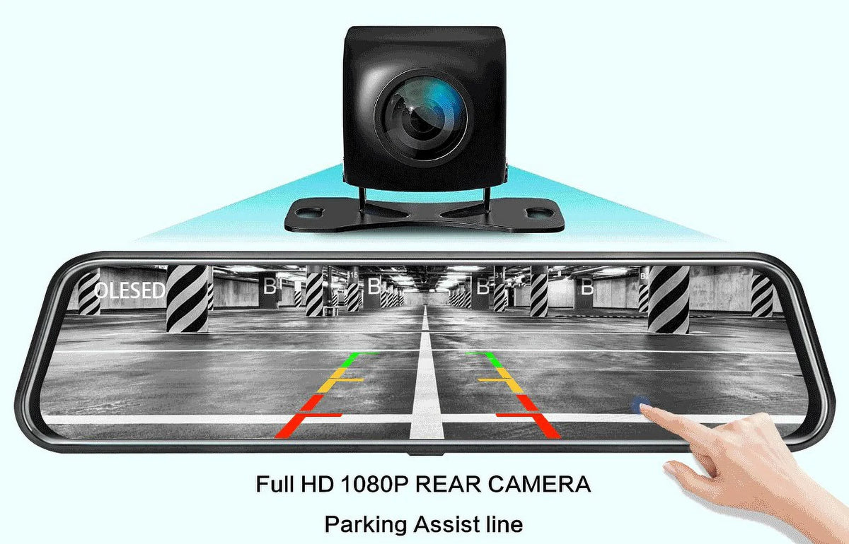 10-inch Touch Mirror Car Camera Dashcam, 1080P FHD Full Touch Display Front and Rear View, Super Night Vision Parking Assistance, Camera for Cars Loop Recording Streaming Media 170°Wide Angle