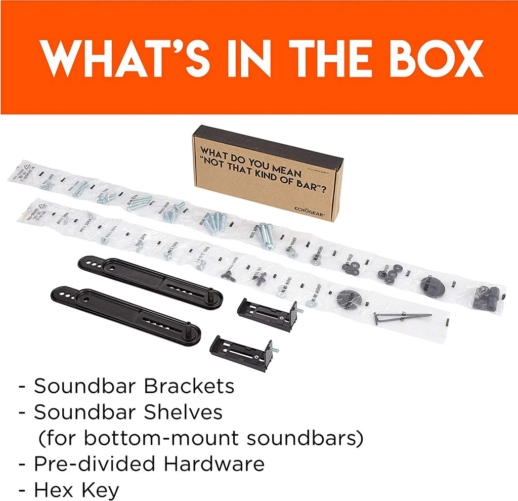 ECHOGEAR Sound Bar Mounting Brackets for TVs - Adjust Height & Depth for Maximum Compatibility Between Your TV & Soundbar - Works with with LG, Vizio, Bose, Dolby Atmos Speakers & More
