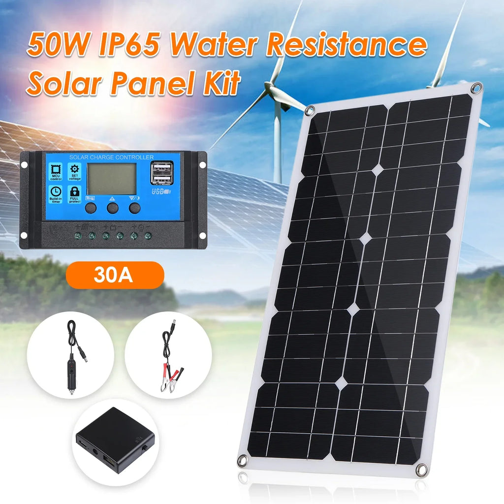 Dazzduo Solar Panel Kit,Car Display Kit Set 50W Solar Panel 30A Set USB/Type C 30A L-ED Display Resistance Car Boat C 9V/18V Solar Car 10/20/30/40/50A Solar 9V/18V Solar Panel Water Resistance Car