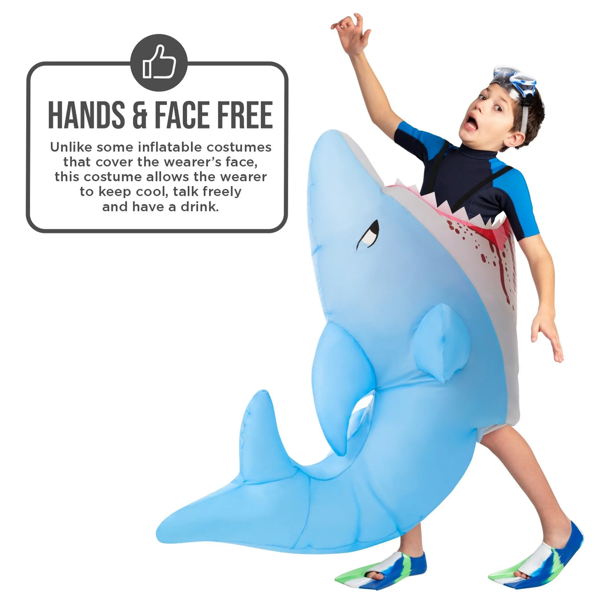 Morph Kids Inflatable Shark Attack Costume Boy Girl Blow Up Fish Halloween Halloween Blue One Size