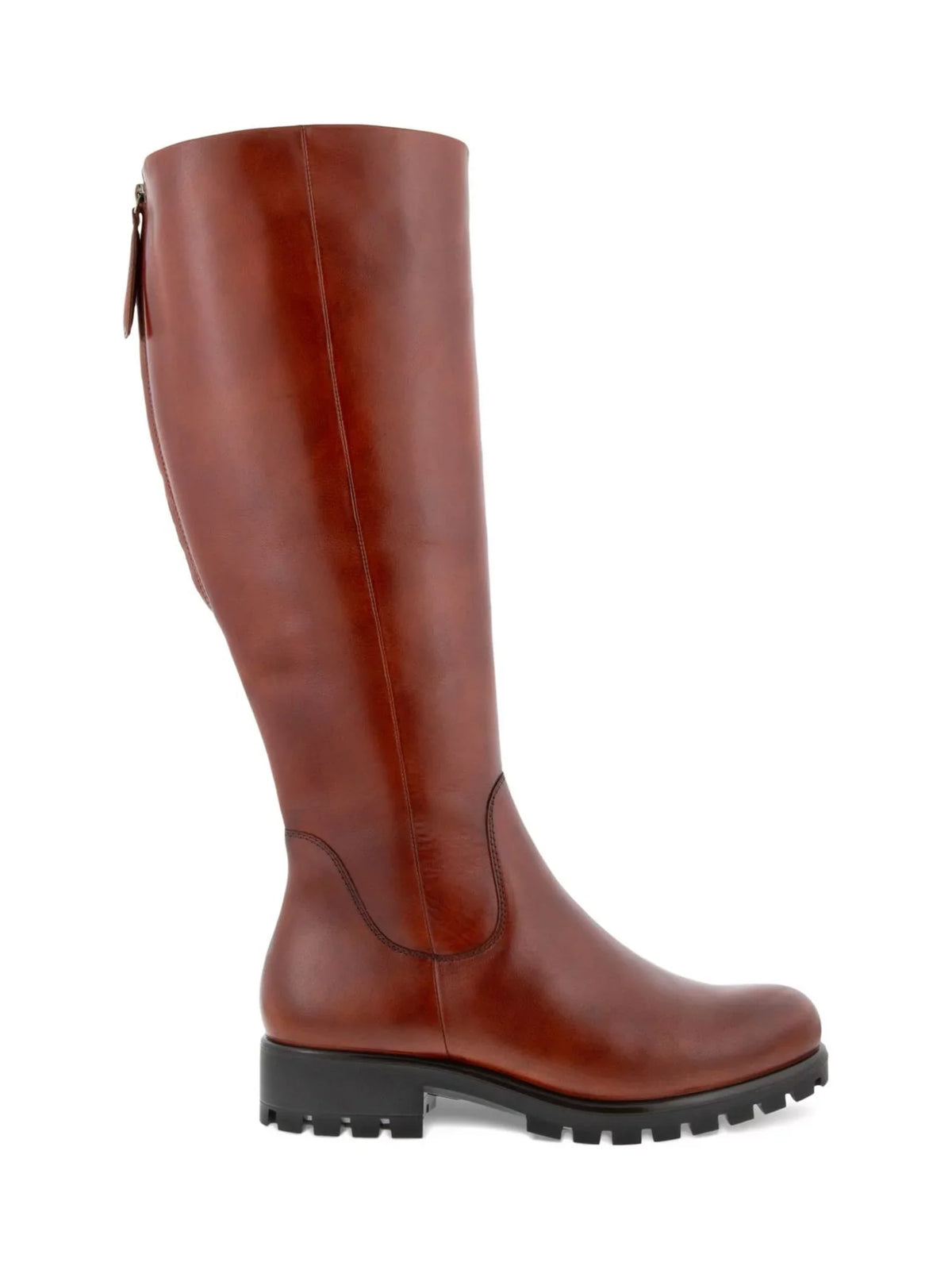 ECCO Womens Cognac Brown Back Zip For Calf Width Adjustment Water Resistant Modtray Round Toe Block Heel Zip-Up Leather Boots Shoes 38