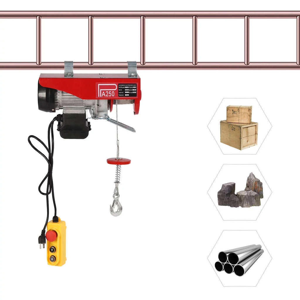 550LBS Electric Hoist Crane Winch Garage Lift Pure Copper Motor + Remote Control for Factories, Docks, Warehouses, Logistics
