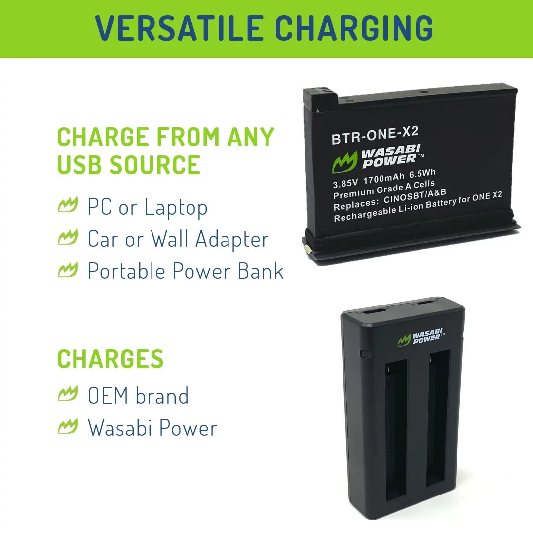 Wasabi Power Power Unit (2-Pack) and Charger for Insta360 ONE X2 (Not Waterproof)