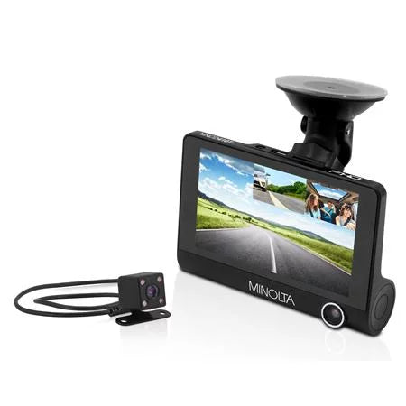MNCD410T Full HD Front and Rear View 4" LCD Display Dash Camera with 3-Channel Recording, Black