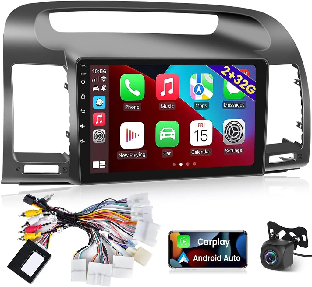 THONZER For Toyota Camry 2000-2006, 9 Inch Panel Radio Built in Wireless Carplay and Andriod Auto with Mirror Link, WiFi, GPS, USB + Rear View Camera 2+32G Android Car Stereo