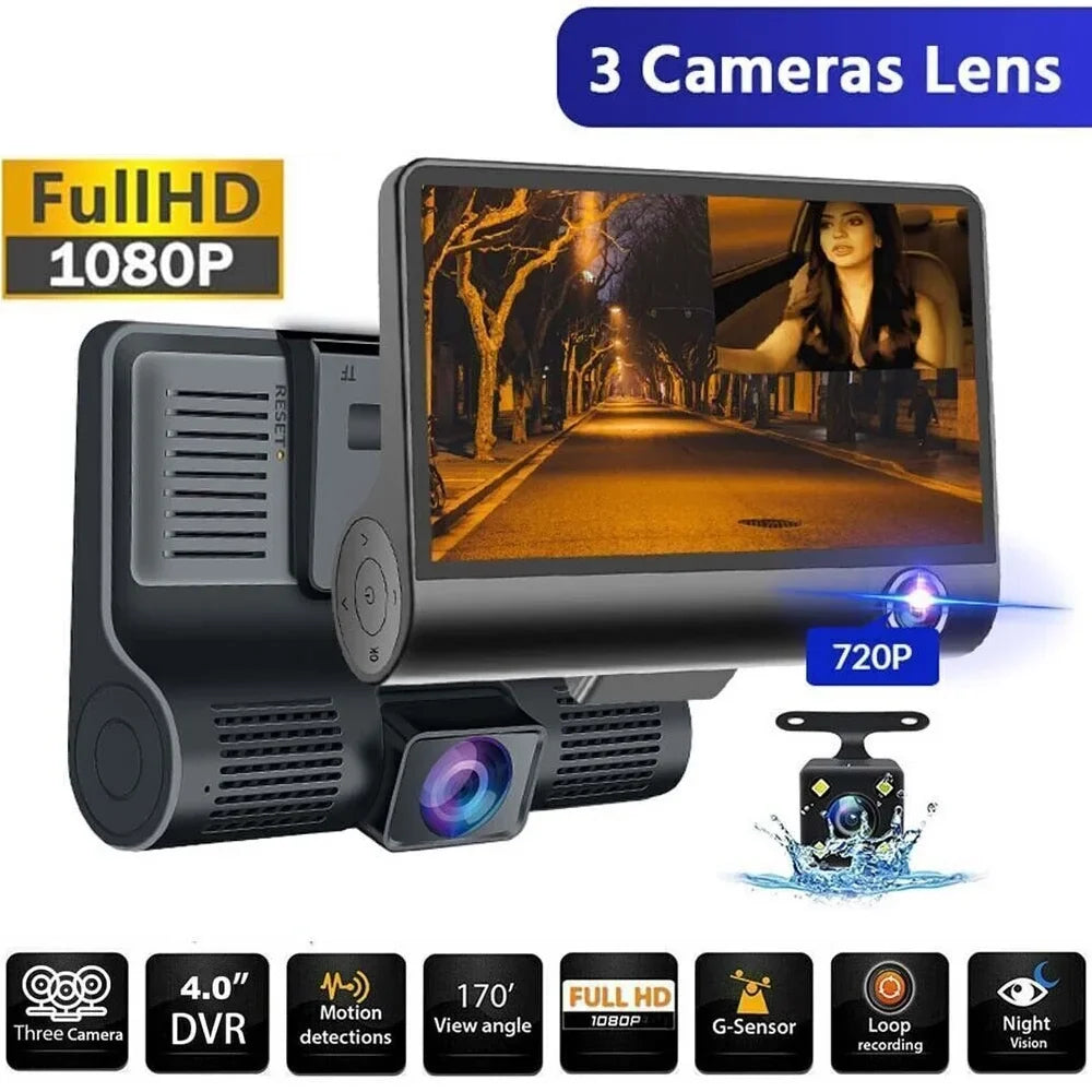 TASHHAR Car Lens Dash Cam 1080P 4" HD DVR Front/Rear/Built-In Video Camera Driving Recorder G-Sensor, Motion Detection and Parking Monitoring