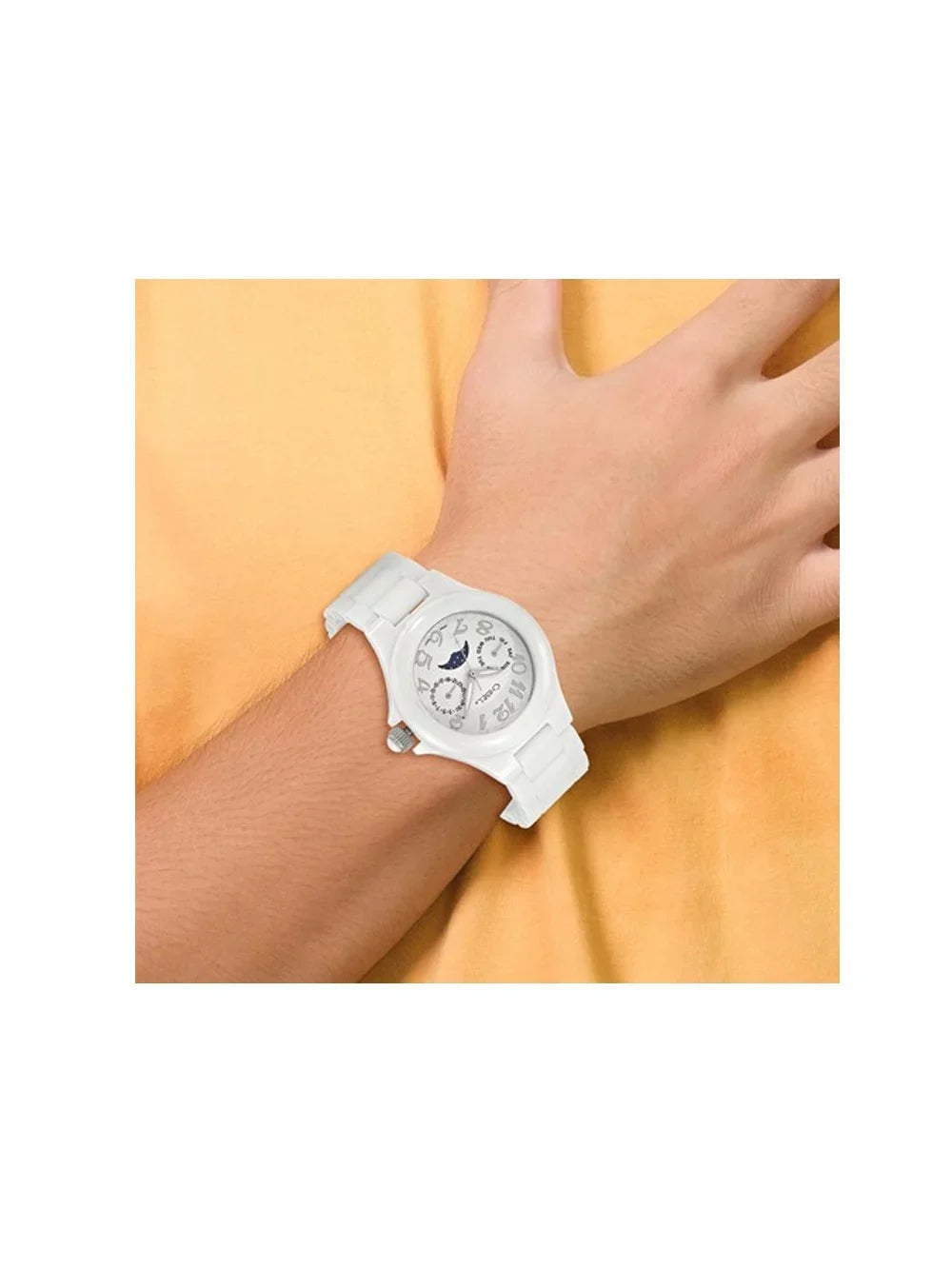 Ladies Chisel White Random Access Memory Dial Analog Watch with White Strap