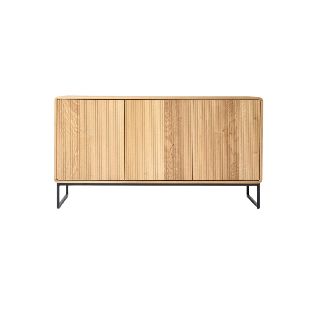 Modern Wooden Sideboard with Ribbed Design and Metal Legs