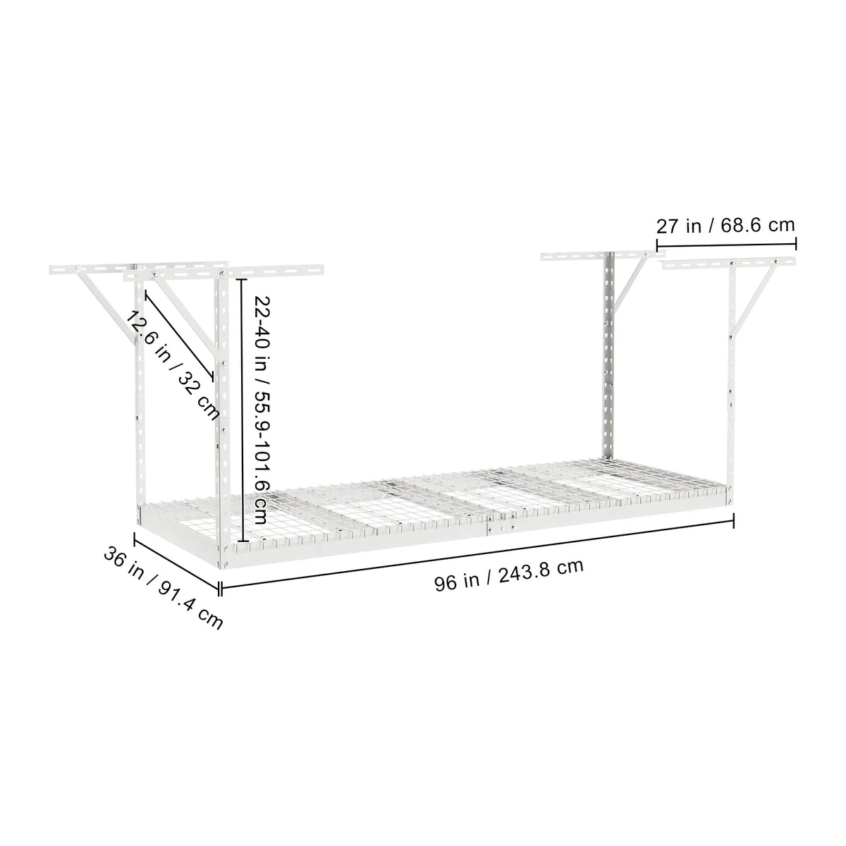 SKYSHALO Overhead Adjustable Garage Storage Rack 36x96" Ceiling Rack 600lb White