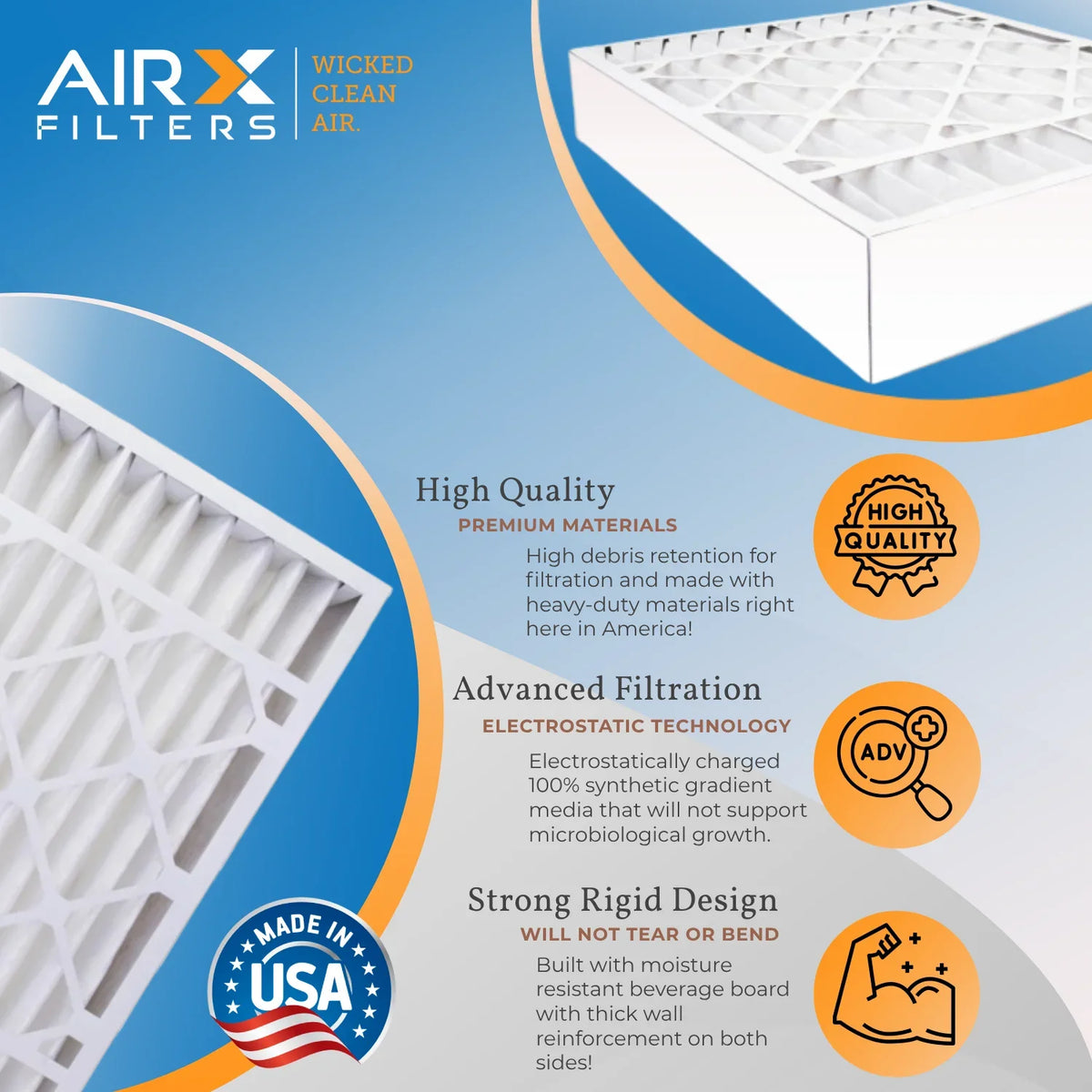 20x25x5 Air Filter MERV 8 Comparable to MPR 700 & FPR 5 Compatible with Air Bear 255649-102 Premium USA Made 20x25x5 Furnace Filter 2 Pack by AIRX FILTERS WICKED CLEAN AIR.