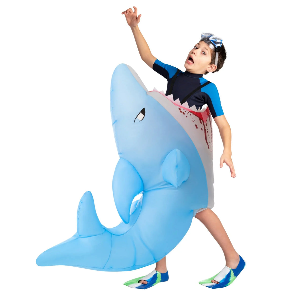 Morph Kids Inflatable Shark Attack Costume Boy Girl Blow Up Fish Halloween Halloween Blue One Size
